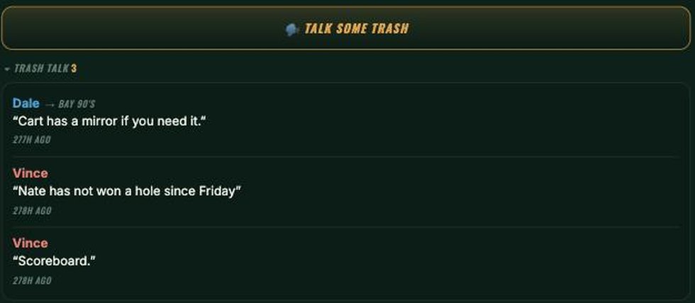 The trash talk thread: a jab aimed at the other side, and two replies, each timestamped.
